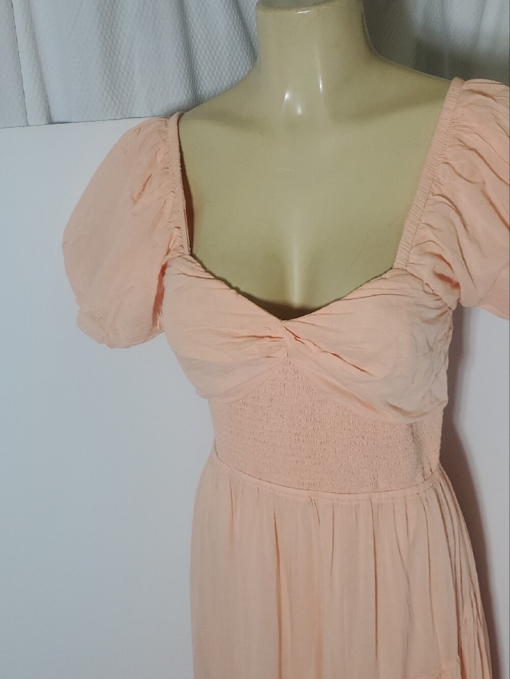 FREE PEOPLE Sundrenched Maxi Dress Peach Puff with Puff Sleeves Size L - Picture 5 of 15